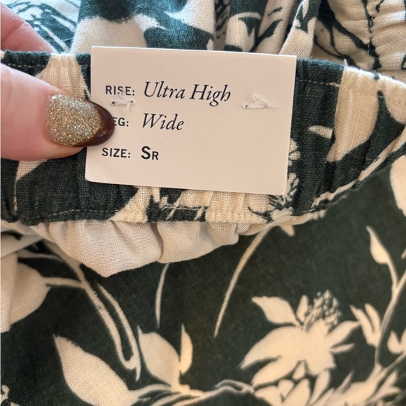 Abercrombie Linen Blend High Rise Wide Leg Pants Green White Floral Small NWT - Picture 4 of 6